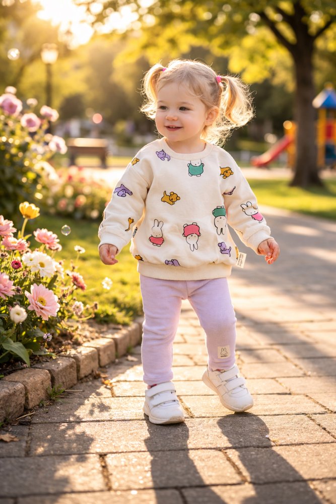Kız Bebek Çocuk Tavşan Baskılı 2'li Takım 6-18 Ay