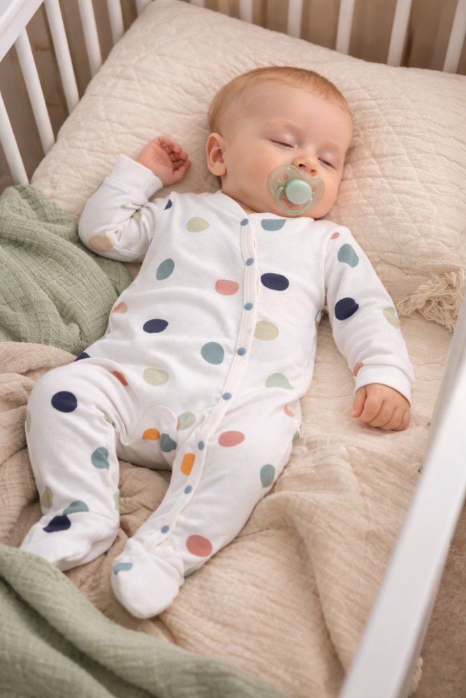 Organik Puantiye Baskılı Unisex Yenidoğan Bebek Tulum