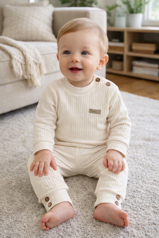 Unisex Pamuk Raporu Penye Ekru 2'li Takım
